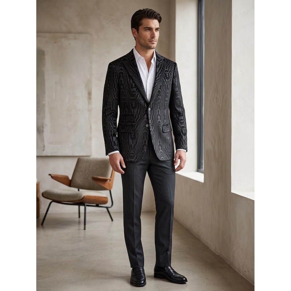 Tallia Orange Mens 40R Black Woodgrain Jacquard Blazer Slim Fit Sport Coat NWT